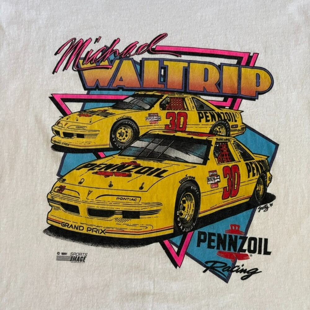 Vintage Michael Waltrip Pennzoil Racing T-Shirt Men's Size XL NASCAR USA White - Picture 6 of 9